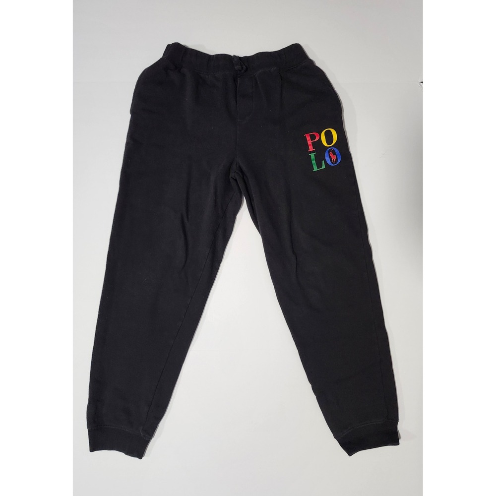 Polo Ralph Lauren Kids Black Joggers Multi Color Logo Sweatpants XL 18 - 20
